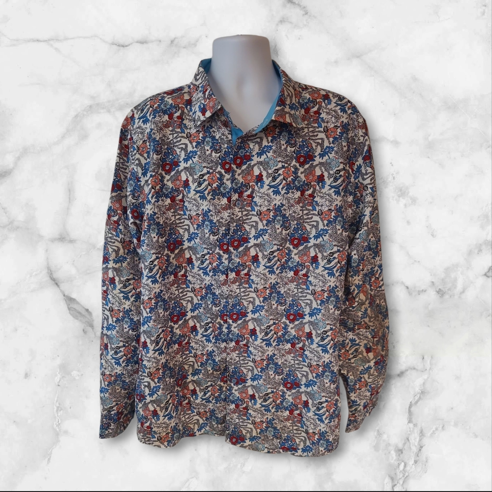 Azaro Uomo Italian Collection Floral Long Sleeve Shirt Size 4XL
